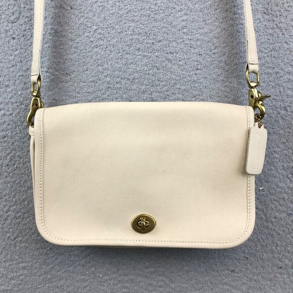 COACH Handbags - Coach 048 Vintage Leather Station Rare Ivory Crossbody Satchel Purse Handbag